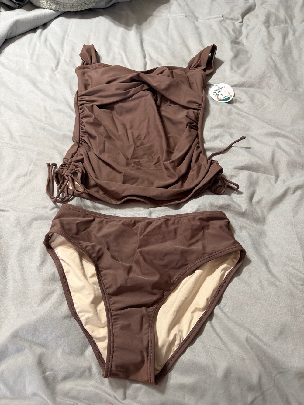 High-Waist Brown Women's Tankini Set